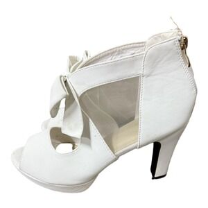 White Mesh Open Toe Bow High Heels Wedding Bridal Homecoming size 40 (US 9)